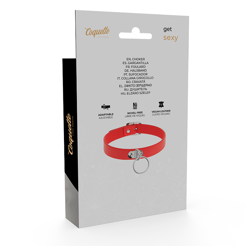 Collar de Bondage con Cuero Vegano Rojo