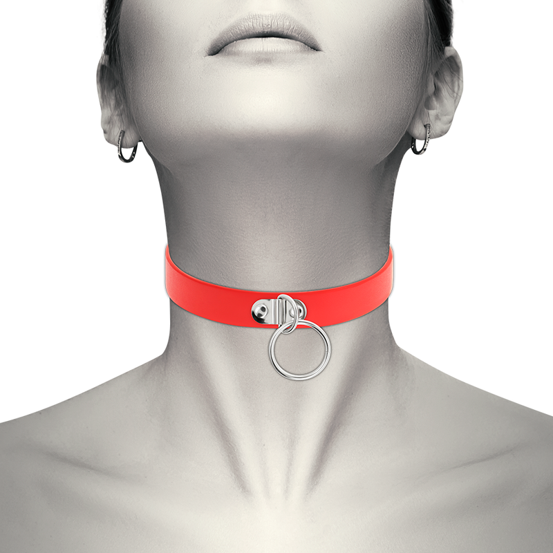 Collar de Bondage con Cuero Vegano Rojo
