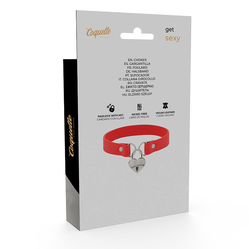 Collar de Cuero Vegano con Corazón Rojo y Llave
