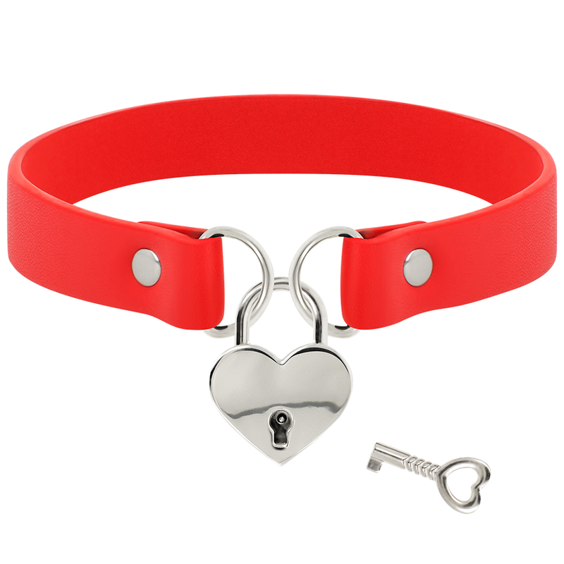 Collar de Cuero Vegano con Corazón Rojo y Llave