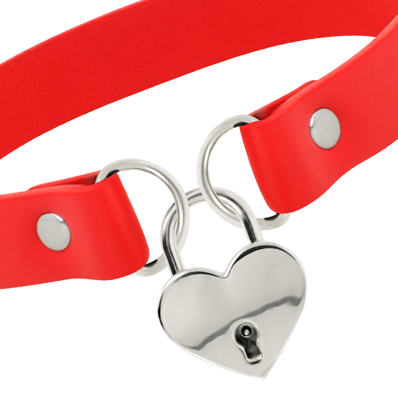 Collar de Cuero Vegano con Corazón Rojo y Llave