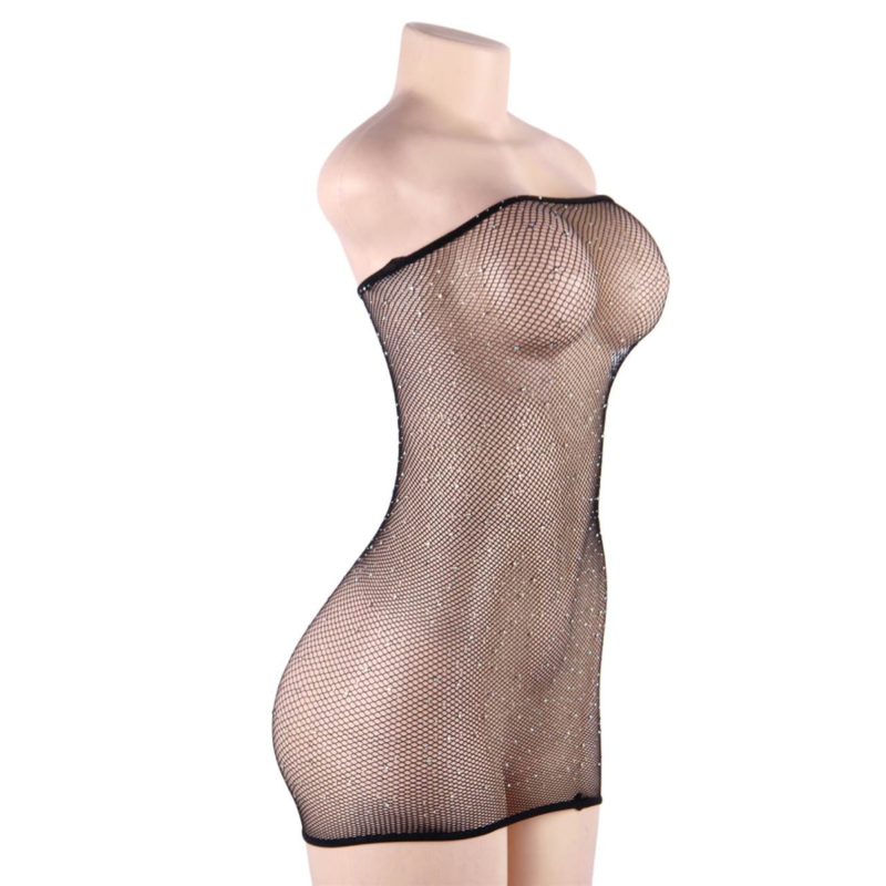 Vestido Ajustado de Red de Diamante Sensual