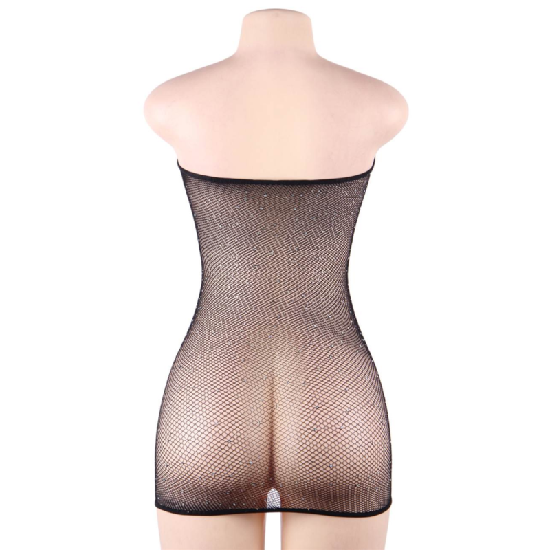 Vestido Ajustado de Red de Diamante Sensual
