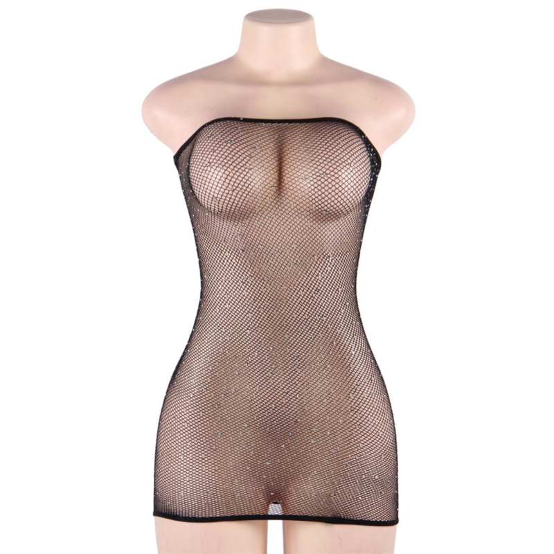 Vestido Ajustado de Red de Diamante Sensual