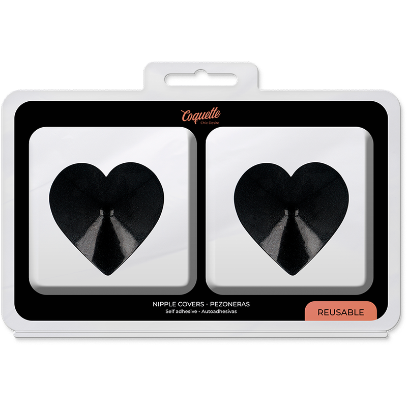 Cubrepezones Seductores en Forma de Corazón Negro