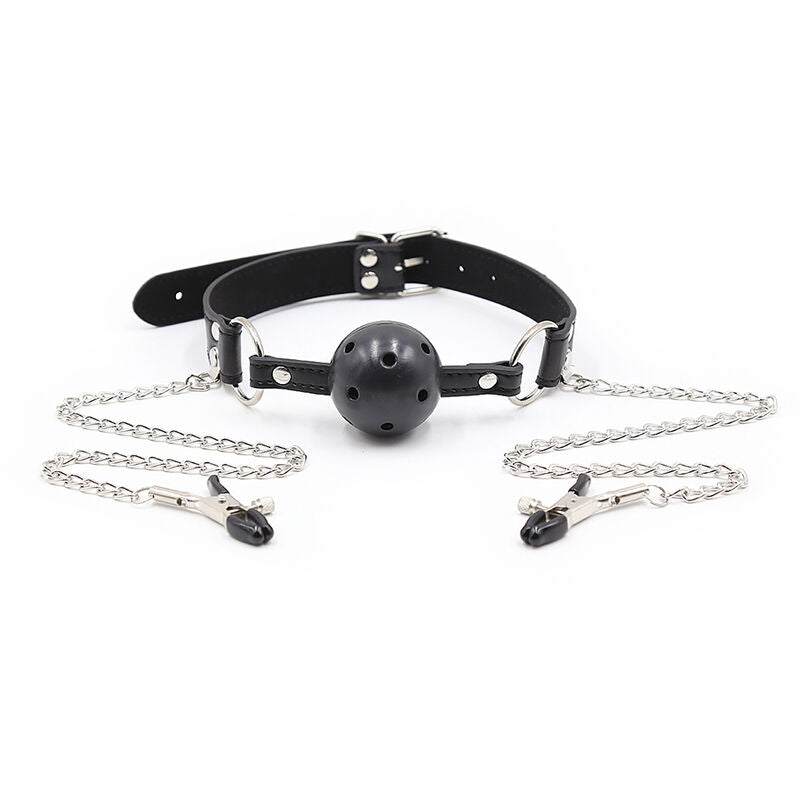 Breathable Ball Gag with Nipple Clamps