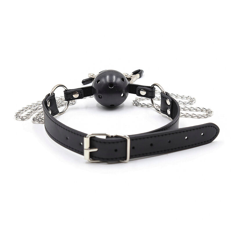 Breathable Ball Gag with Nipple Clamps