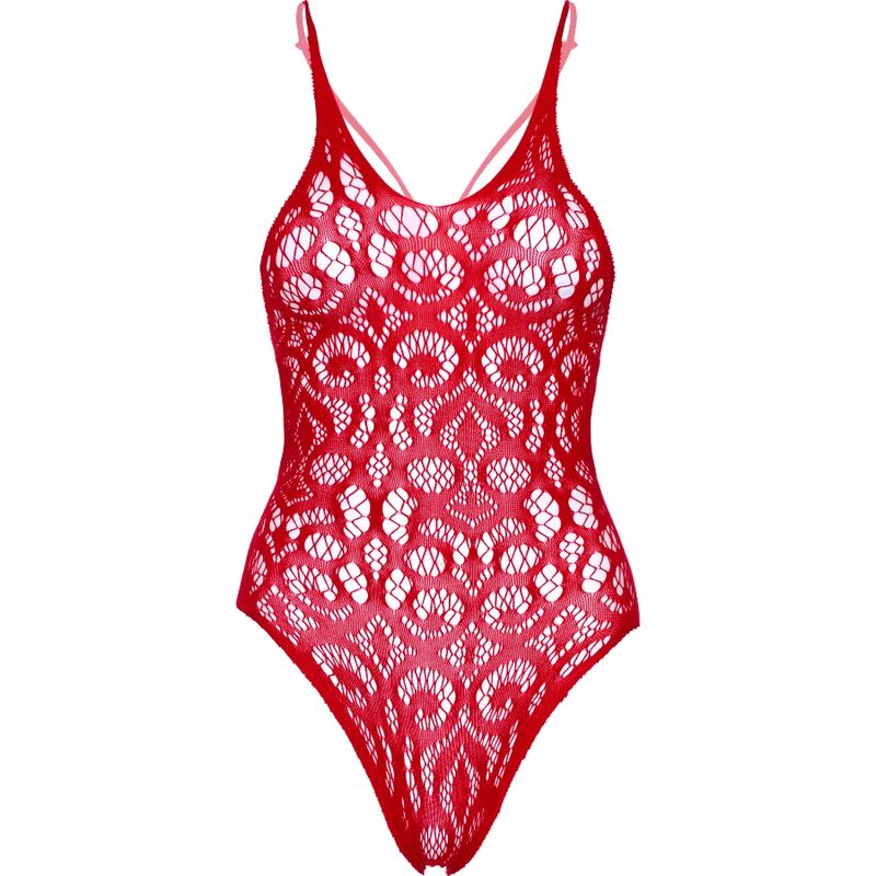 Body de Encaje con Diseño en Espiral Rojo Sin Costuras