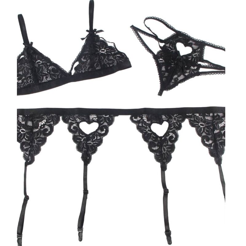 3-Piece Lingerie Set with Bra, Garter & Thong