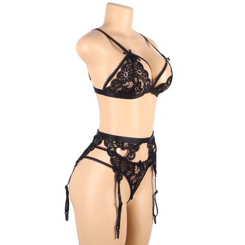 3-Piece Lingerie Set with Bra, Garter & Thong