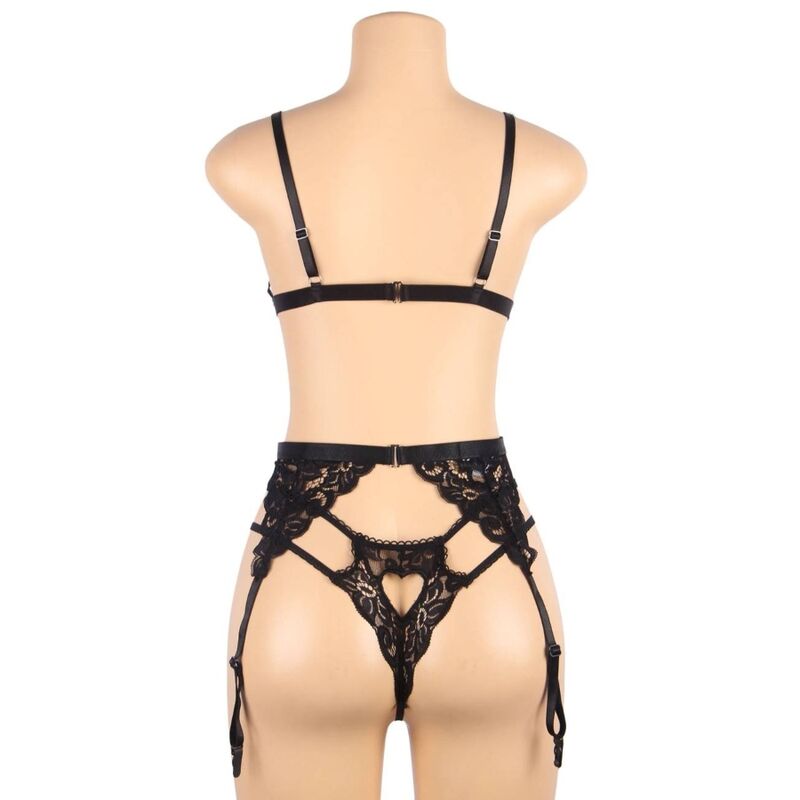 3-Piece Lingerie Set with Bra, Garter & Thong