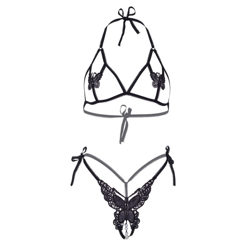 Black Butterfly & Pearl Bra Panty Set