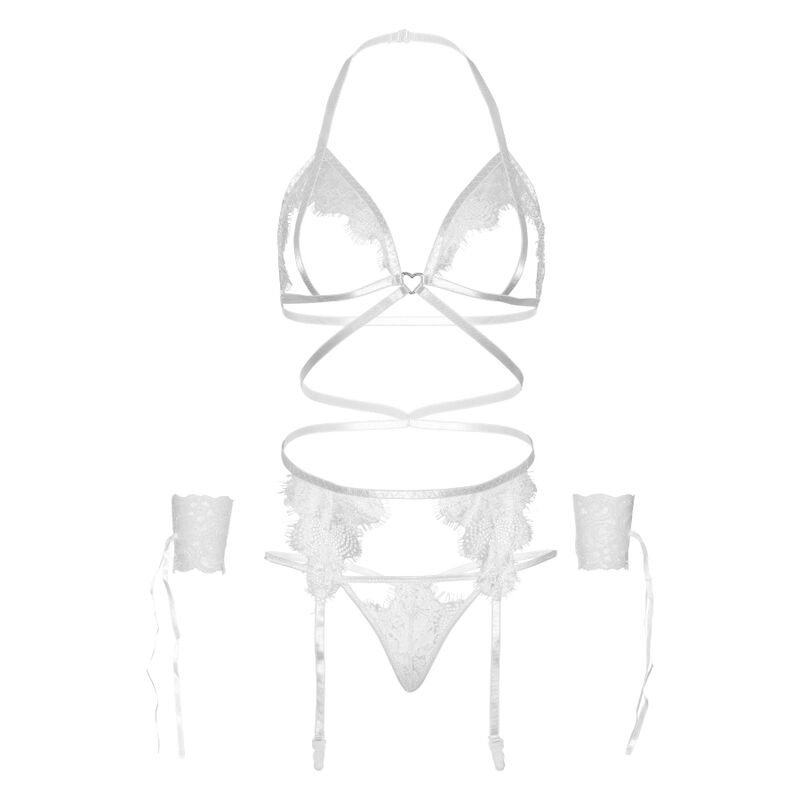 Conjunto de Lingerie Branca de Quatro Peças com Algemas
