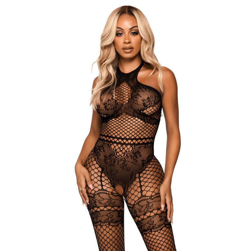 Body Medias de Red Negras con Cuello Halter