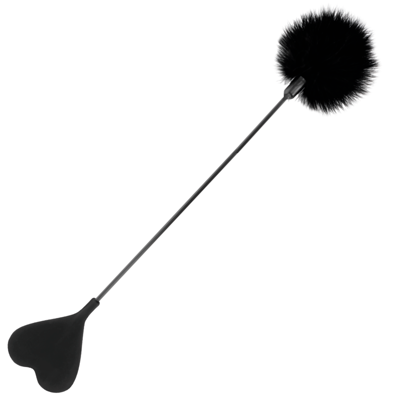 Elegant Black Feather Tickler Whip 40cm