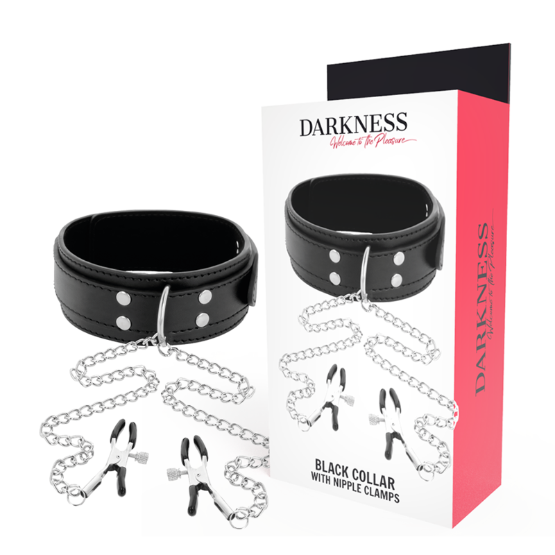 Black Bondage Collar with Nipple Clamps