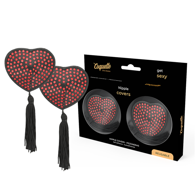 Heart-Shaped Nipple Covers - Black/Red