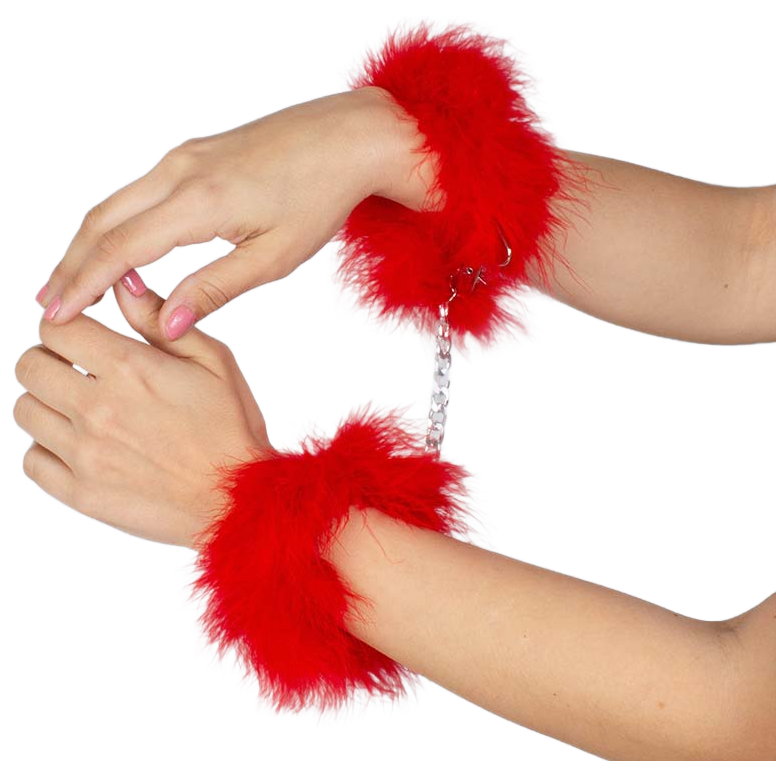 Red Marabou Fluffy Bondage Handcuffs
