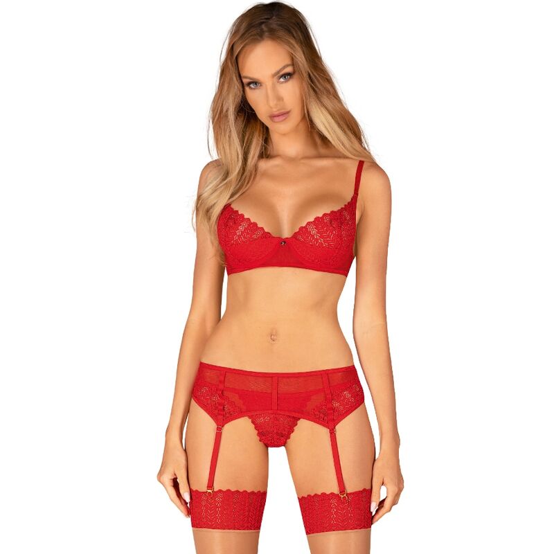 Ingridia Three-Piece Red Lingerie Set