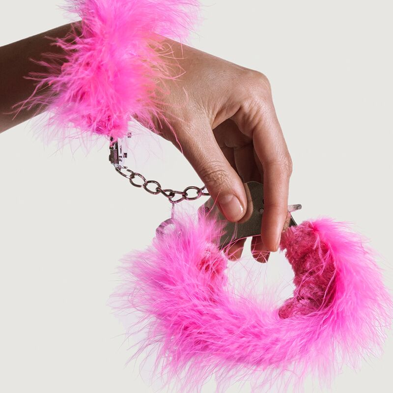 Fluffy Pink Feather Metal Handcuffs