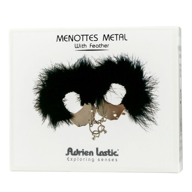 Metal Handcuffs with Black Feathers