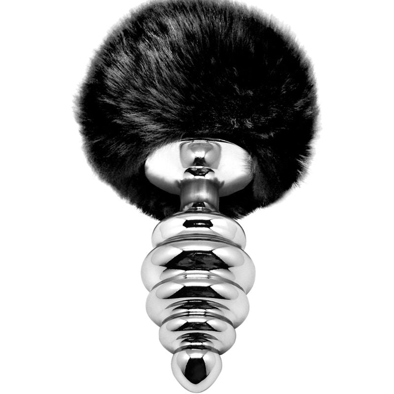 Spiral Metal Black Fluffy Anal Plug (L)