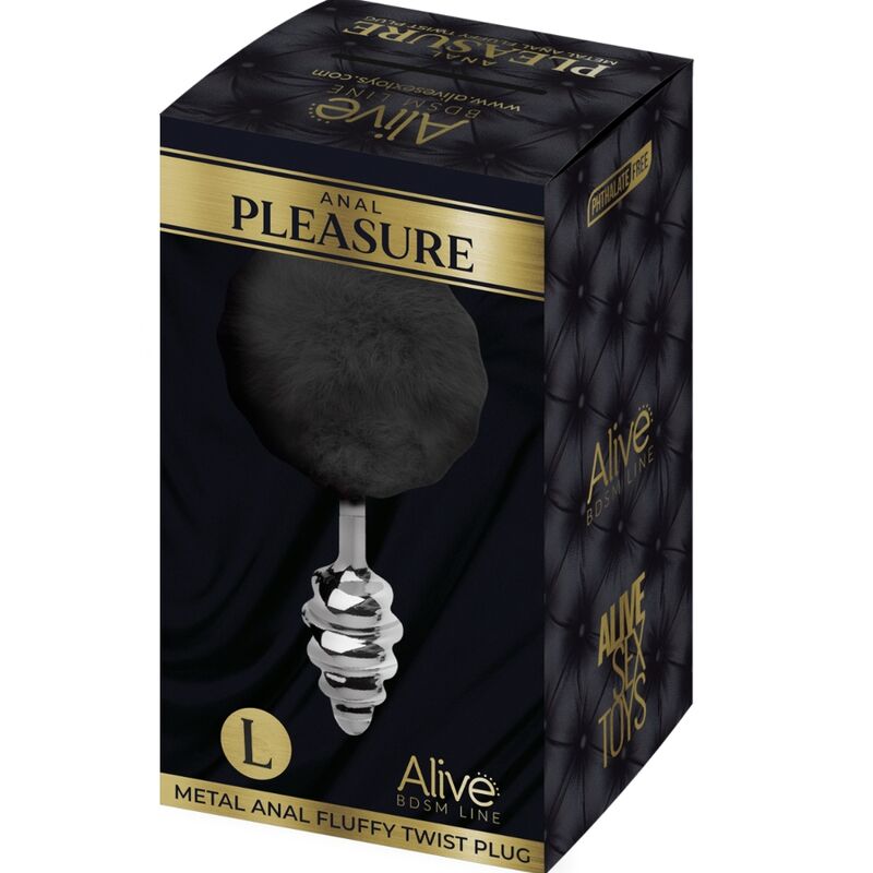 Spiral Metal Black Fluffy Anal Plug (L)