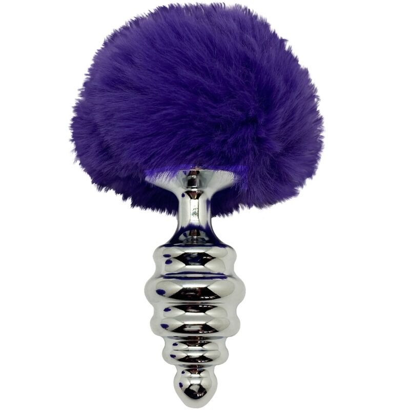 Spiral Metal Anal Plug with Dark Violet Fluff