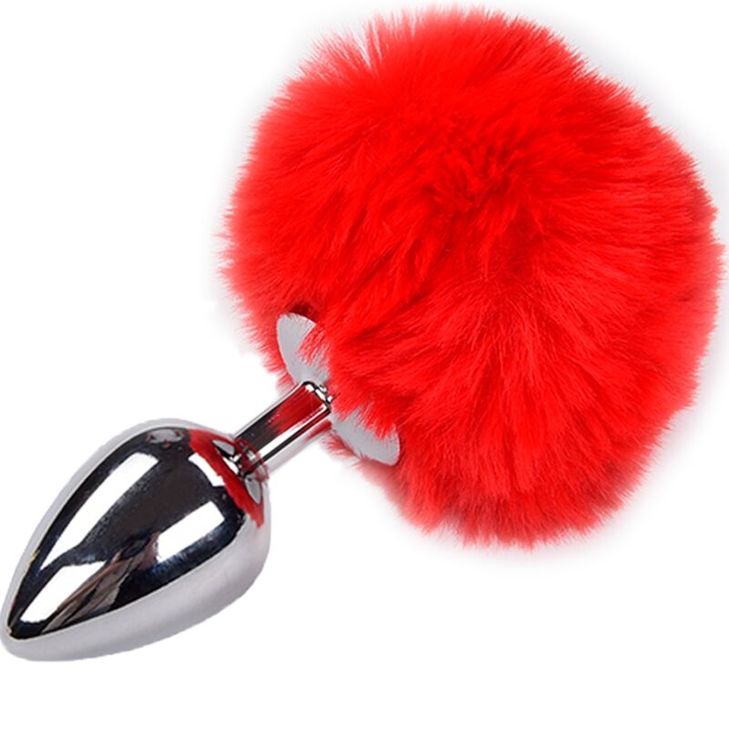 Red Fluffy Anal Metal Plug - Size L