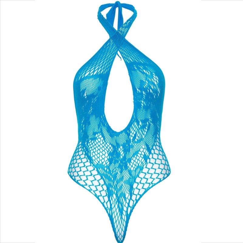 Body Teddy Azul de Encaje con Cuello Halter