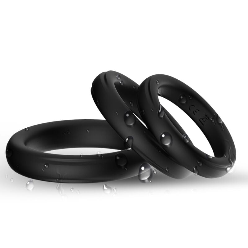 Anillo de Erección Triple de Silicona - Negro