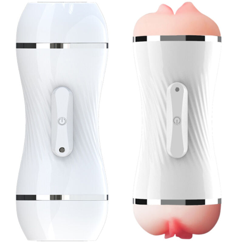 Dual Entry Vibrating Masturbator - White