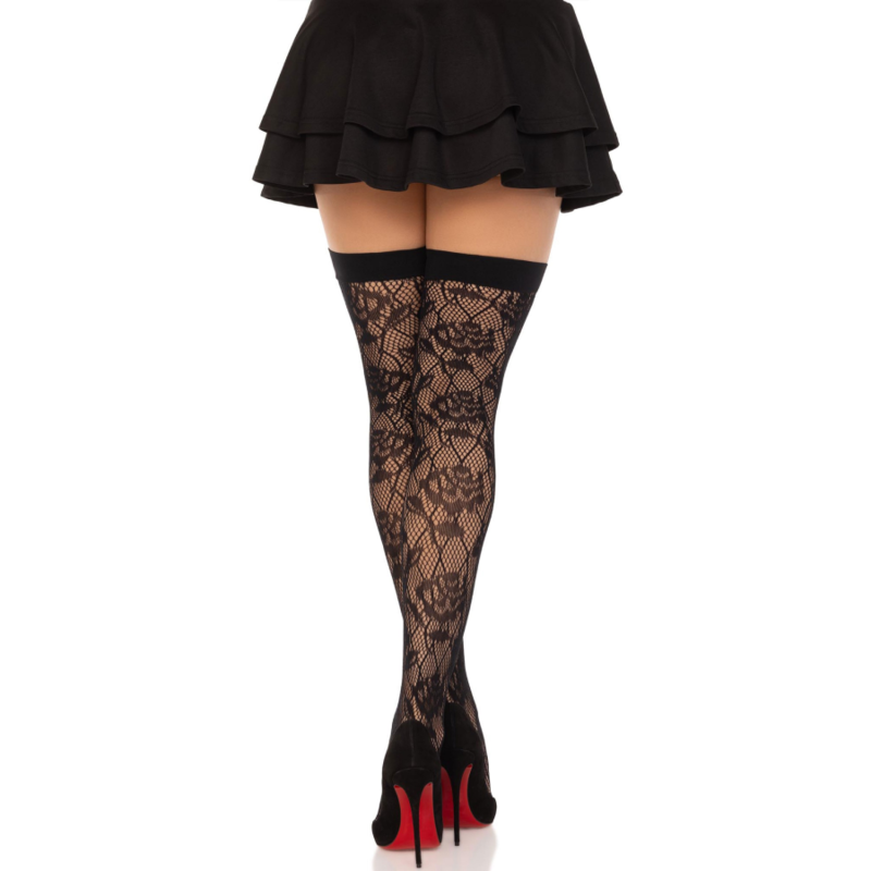 Wild Roses Black Net Stockings