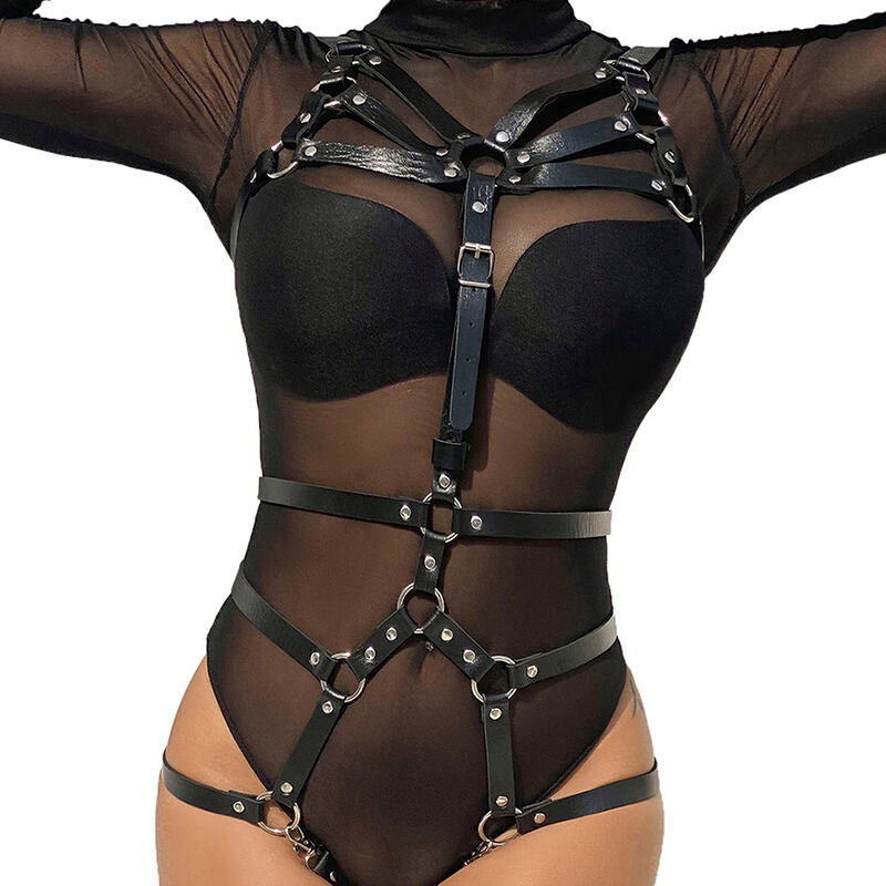 Adjustable Black Leather Body Harness
