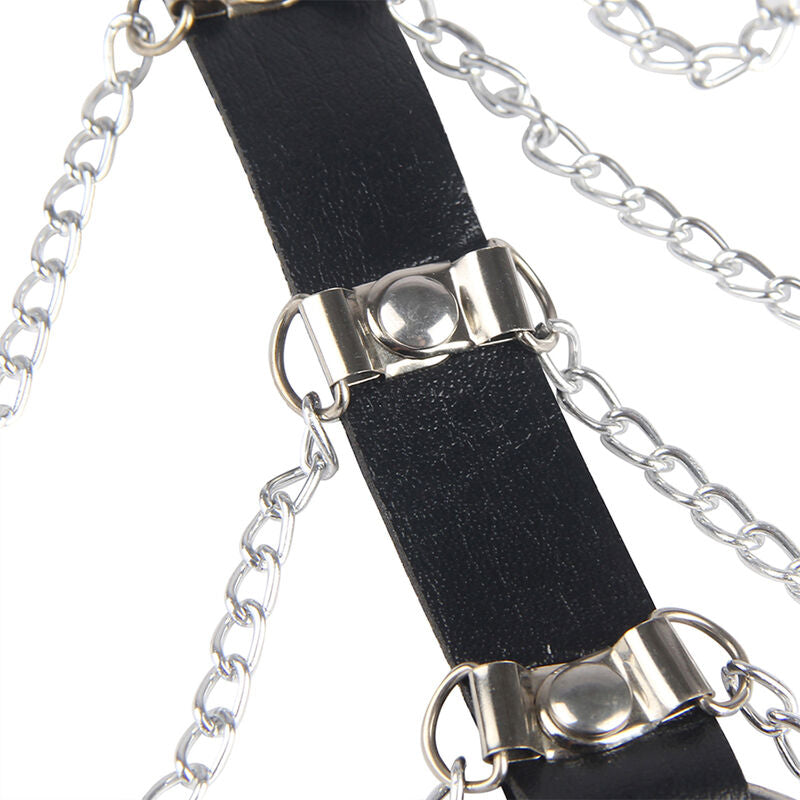 Black Leather Chest Harness with Chains