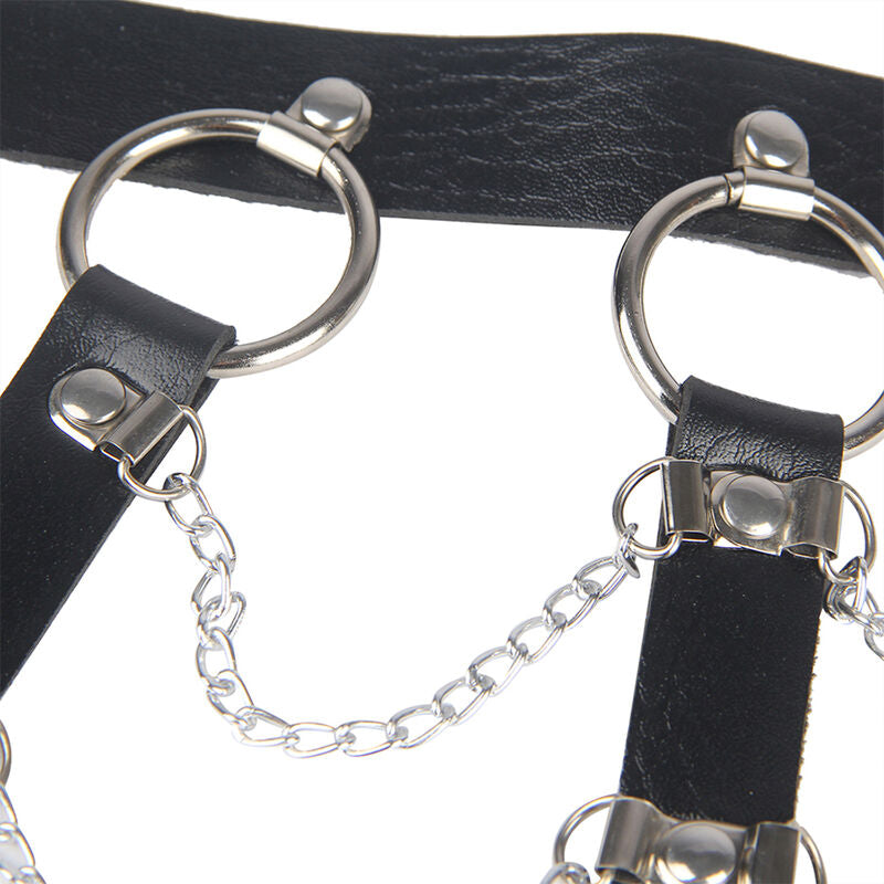 Black Leather Chest Harness with Chains
