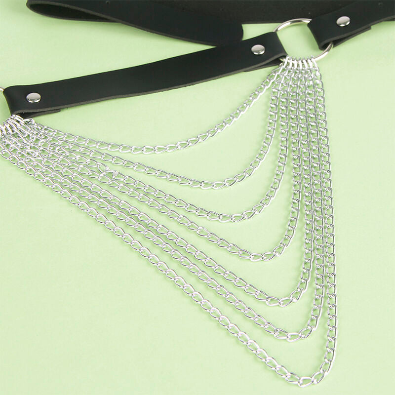 Black Leather Chain Belt - Lingerie