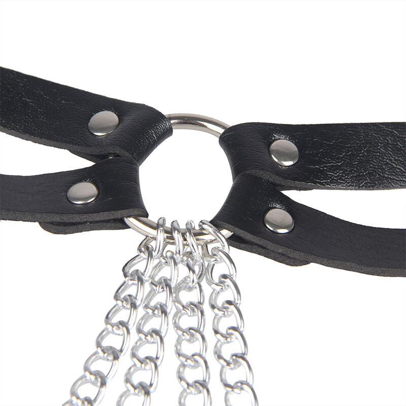 Elegant Black Leather Chain Belt