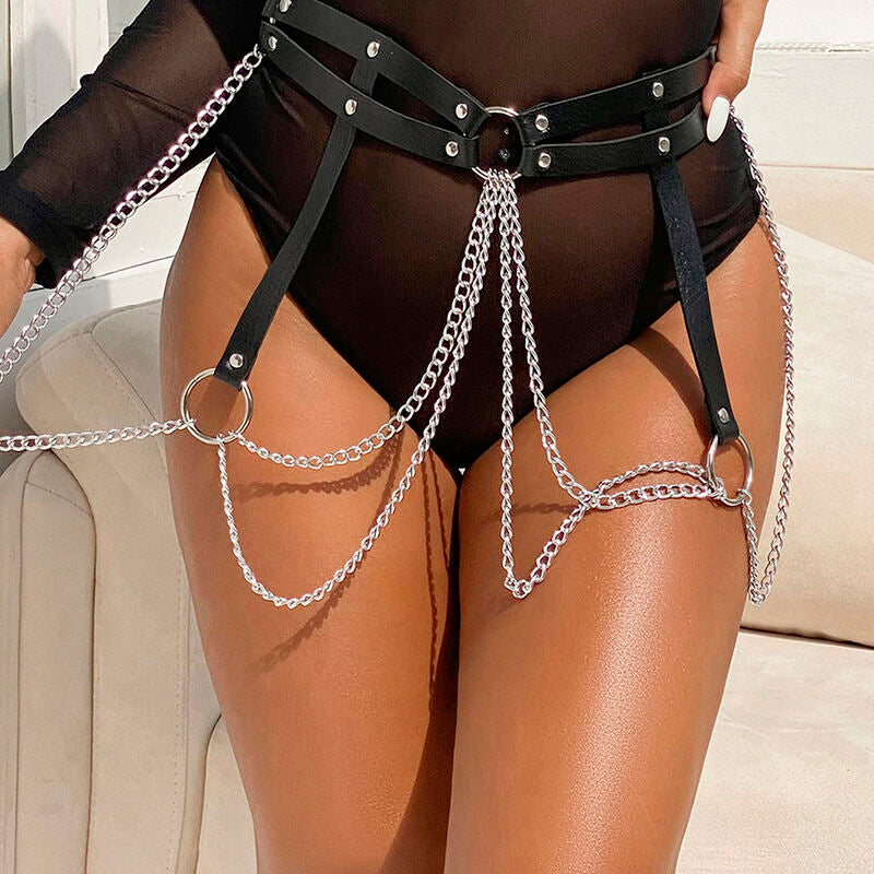 Elegant Black Leather Chain Belt