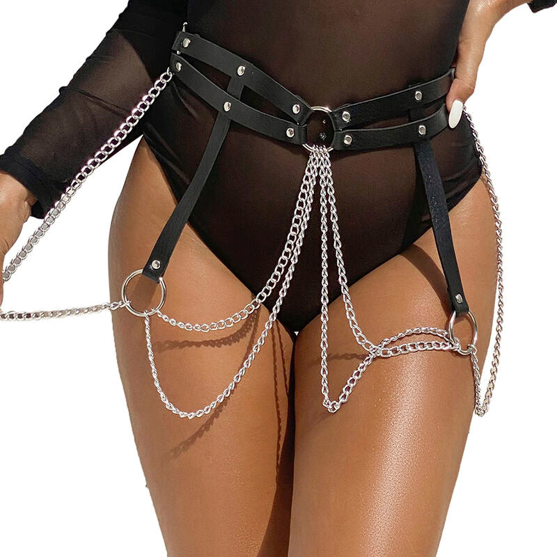 Elegant Black Leather Chain Belt