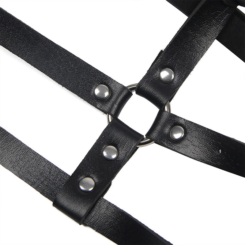 Black Leather Ring Chest Harness