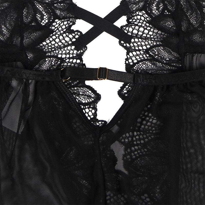 Black Lace Halter Neck Teddy with Bare Back
