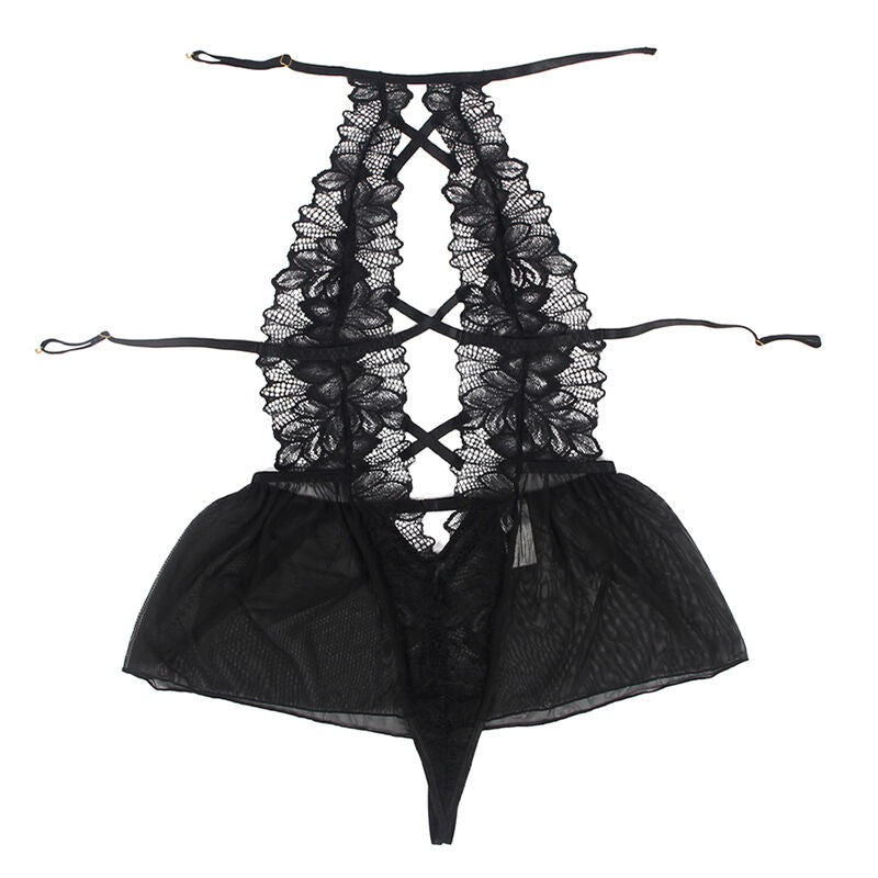 Black Lace Halter Neck Teddy with Bare Back