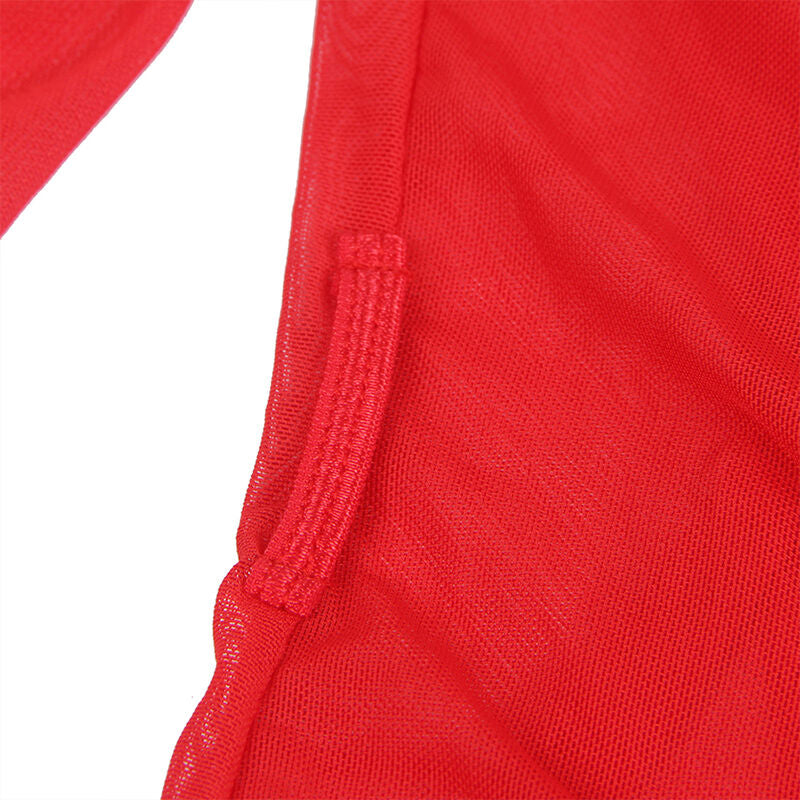 Sheer Lace Trim Robe - Red L/XL