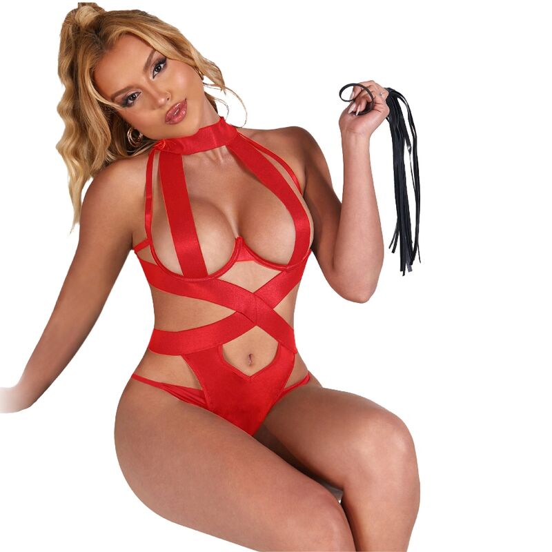 Body de Alças Cruzadas Vermelho com Arnês L/XL