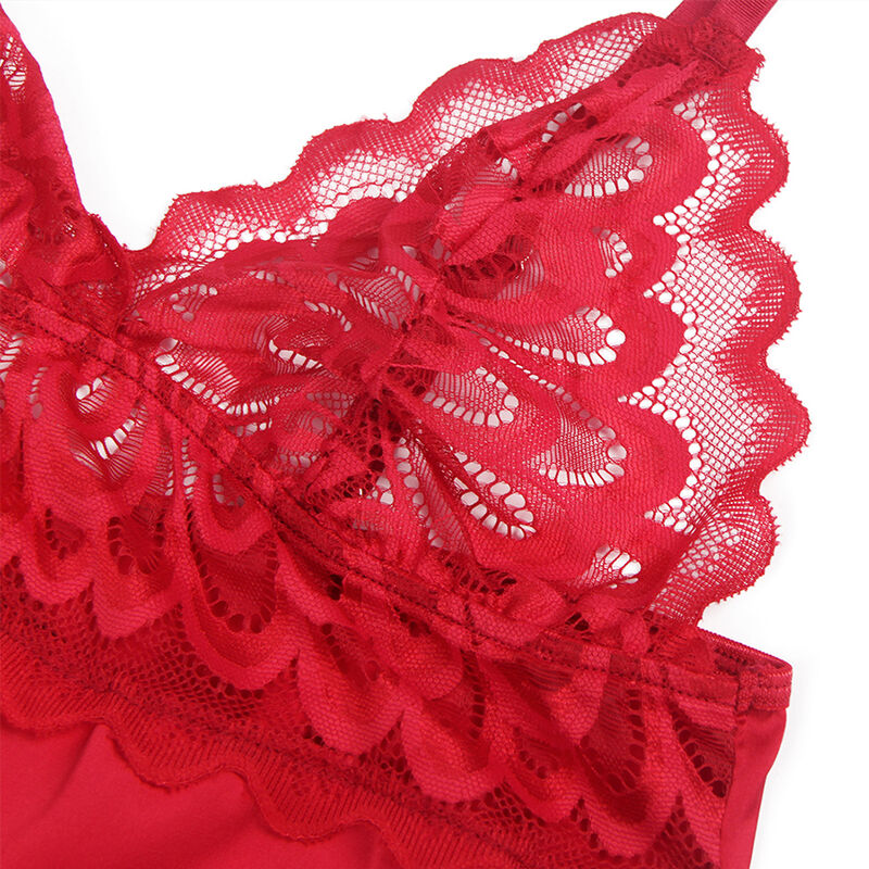 Red Satin Babydoll with Lace S/M