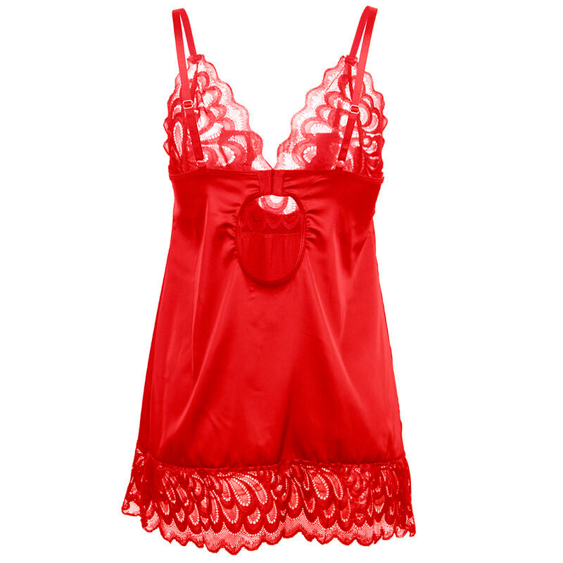 Red Satin Babydoll with Lace S/M