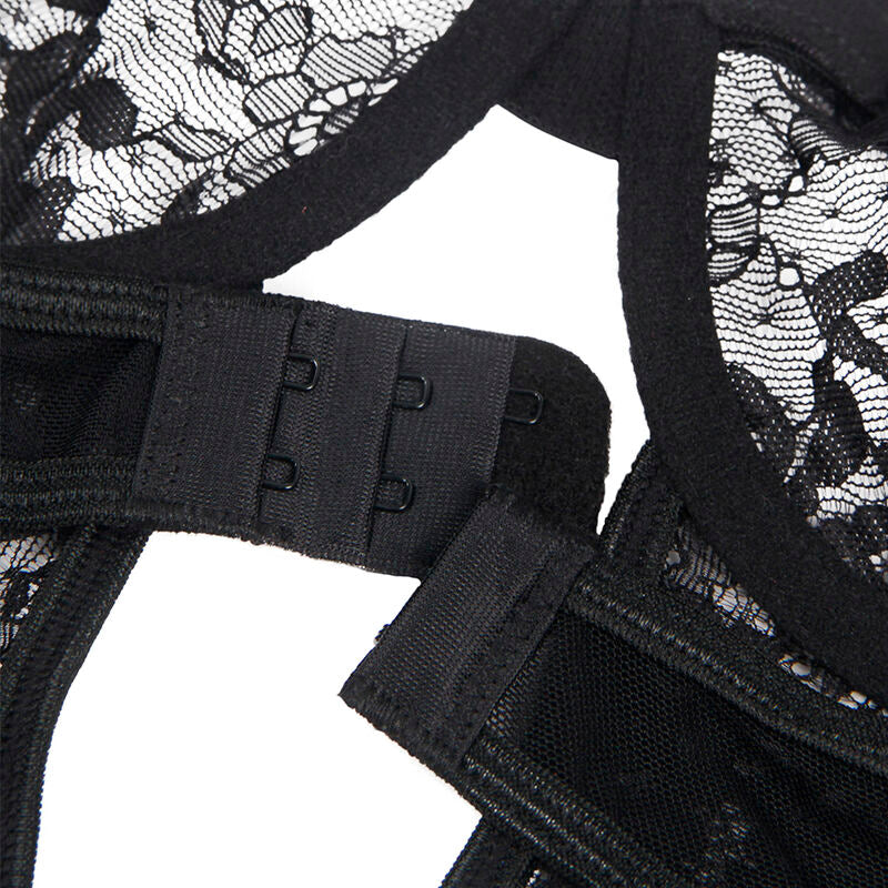 Black Lace Teddy With Garters S/M
