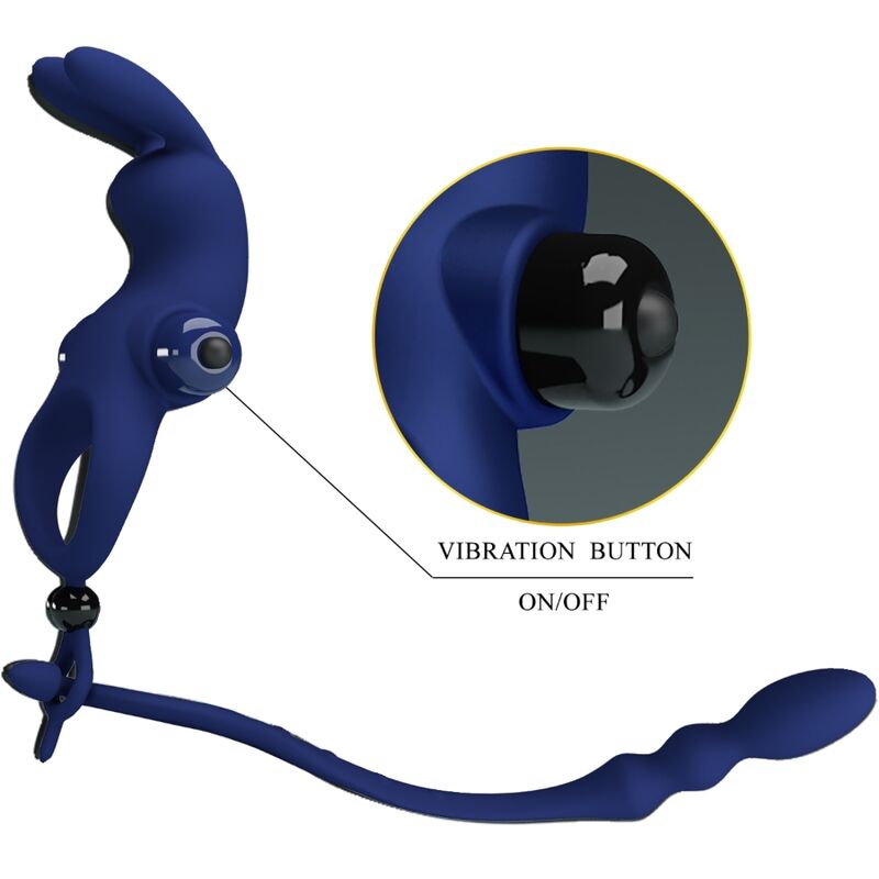 Ayad Rabbit Vibrator Ring with Plug - Blue