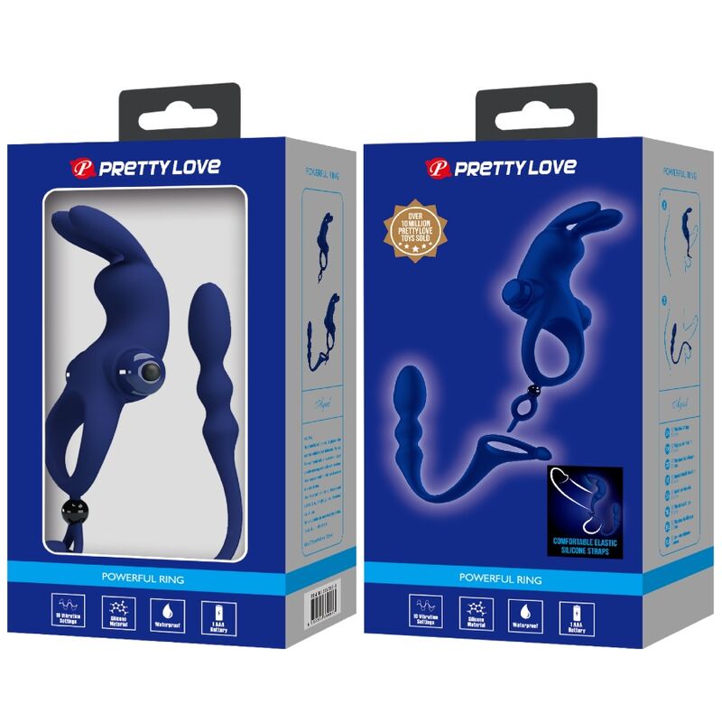 Ayad Rabbit Vibrator Ring with Plug - Blue